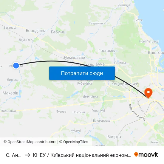 С. Андріївка to КНЕУ / Київський національний економічний університет ім. В. Гетьмана map