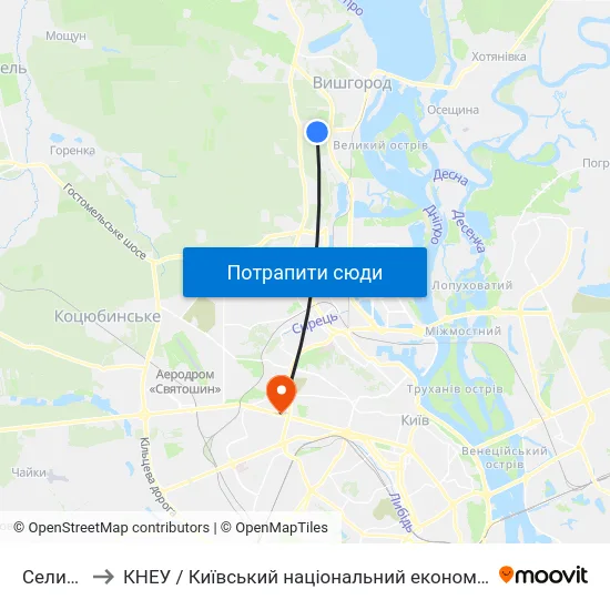 Селище Двс to КНЕУ / Київський національний економічний університет ім. В. Гетьмана map