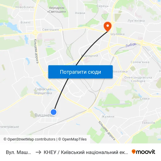 Вул. Машинобудівників to КНЕУ / Київський національний економічний університет ім. В. Гетьмана map