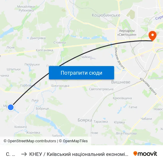 С. Музичі to КНЕУ / Київський національний економічний університет ім. В. Гетьмана map