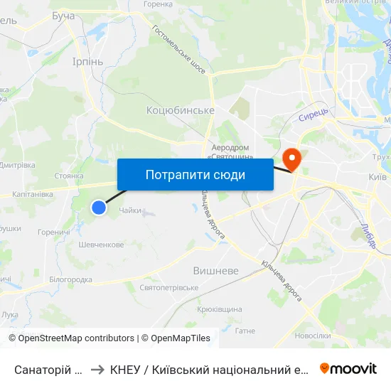 Санаторій Лісова Поляна to КНЕУ / Київський національний економічний університет ім. В. Гетьмана map