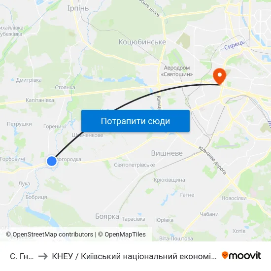 С. Гнатівка to КНЕУ / Київський національний економічний університет ім. В. Гетьмана map
