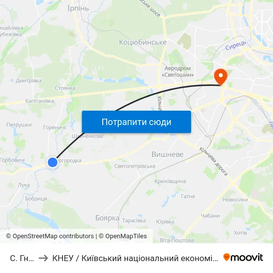 С. Гнатівка to КНЕУ / Київський національний економічний університет ім. В. Гетьмана map