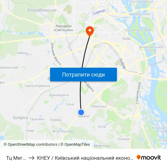 Тц Мегамаркет to КНЕУ / Київський національний економічний університет ім. В. Гетьмана map