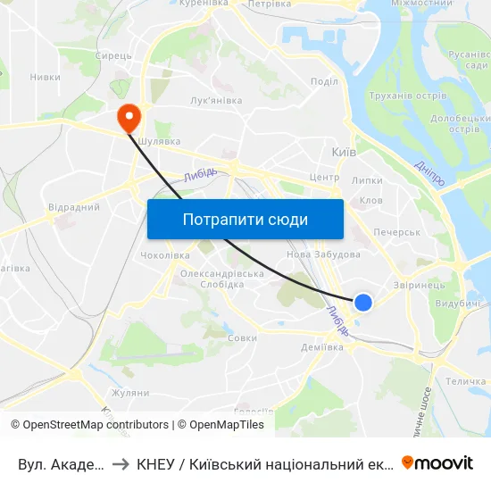 Вул. Академіка Філатова to КНЕУ / Київський національний економічний університет ім. В. Гетьмана map