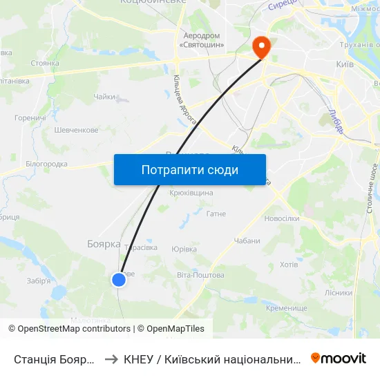 Станція Боярка (Фабрика Мальва) to КНЕУ / Київський національний економічний університет ім. В. Гетьмана map