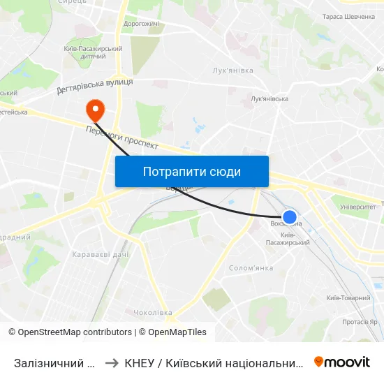 Залізничний Вокзал Центральний to КНЕУ / Київський національний економічний університет ім. В. Гетьмана map