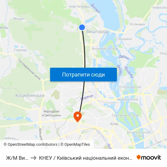 Ж/М Виноградар to КНЕУ / Київський національний економічний університет ім. В. Гетьмана map