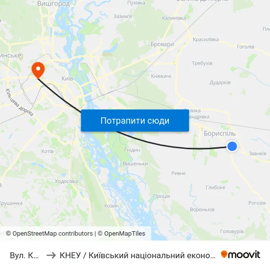 Вул. Каховська to КНЕУ / Київський національний економічний університет ім. В. Гетьмана map