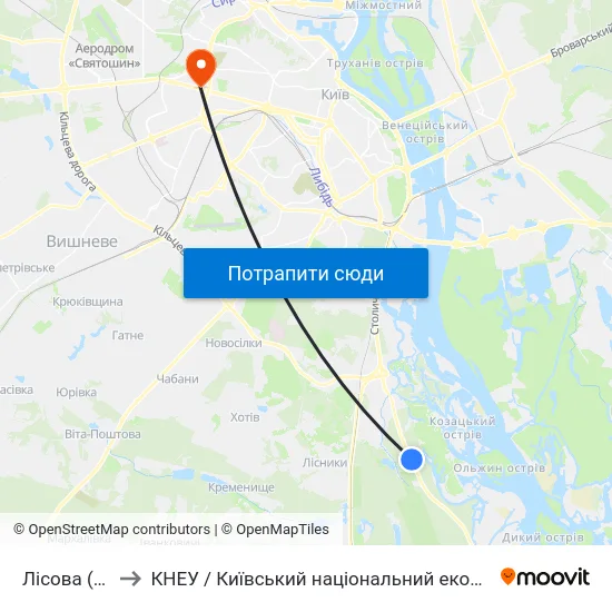 Лісова (На Вимогу) to КНЕУ / Київський національний економічний університет ім. В. Гетьмана map