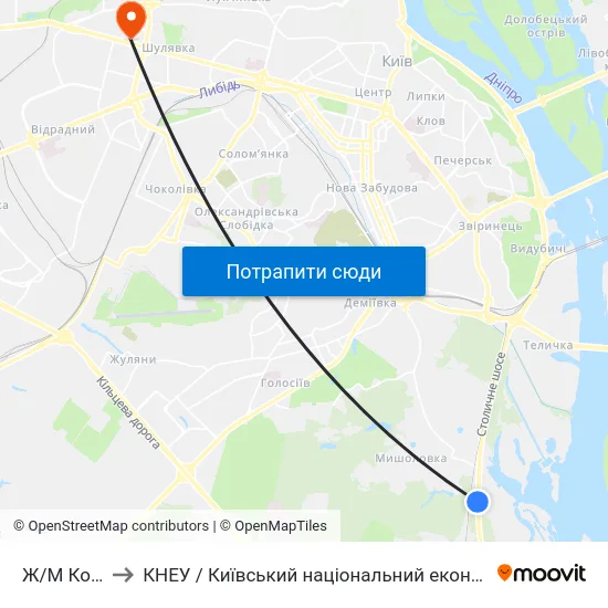 Ж/М Корчувате-2 to КНЕУ / Київський національний економічний університет ім. В. Гетьмана map