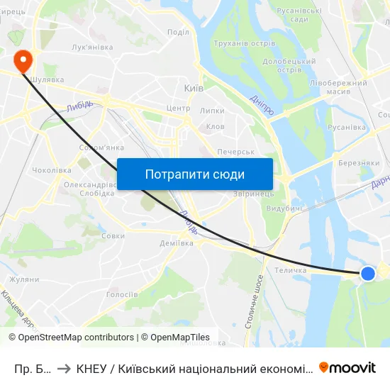 Пр. Бажана to КНЕУ / Київський національний економічний університет ім. В. Гетьмана map