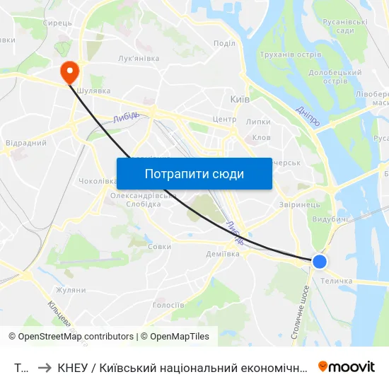 Тец-5 to КНЕУ / Київський національний економічний університет ім. В. Гетьмана map