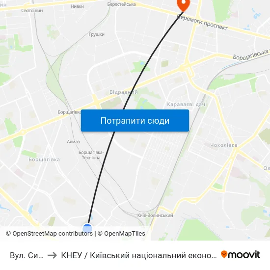 Вул. Симиренка to КНЕУ / Київський національний економічний університет ім. В. Гетьмана map