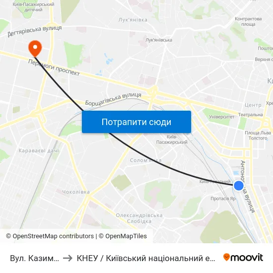 Вул. Казимира Малевича to КНЕУ / Київський національний економічний університет ім. В. Гетьмана map