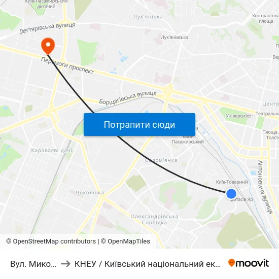 Вул. Миколи Грінченка to КНЕУ / Київський національний економічний університет ім. В. Гетьмана map