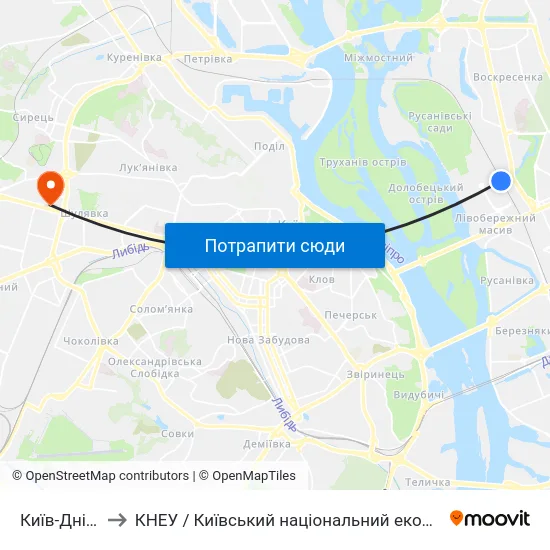 Київ-Дніпровський to КНЕУ / Київський національний економічний університет ім. В. Гетьмана map