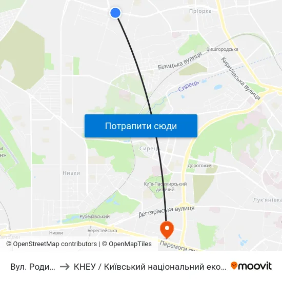 Вул. Родини Крістерів to КНЕУ / Київський національний економічний університет ім. В. Гетьмана map