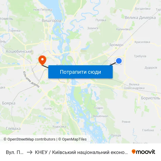 Вул. Поповича to КНЕУ / Київський національний економічний університет ім. В. Гетьмана map