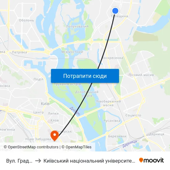 Вул. Градинська to Київський національний університет культури і мистецтв map