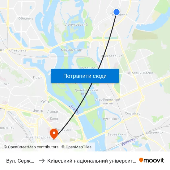 Вул. Сержа Лифаря to Київський національний університет культури і мистецтв map