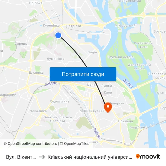 Вул. Вікентія Хвойки to Київський національний університет культури і мистецтв map