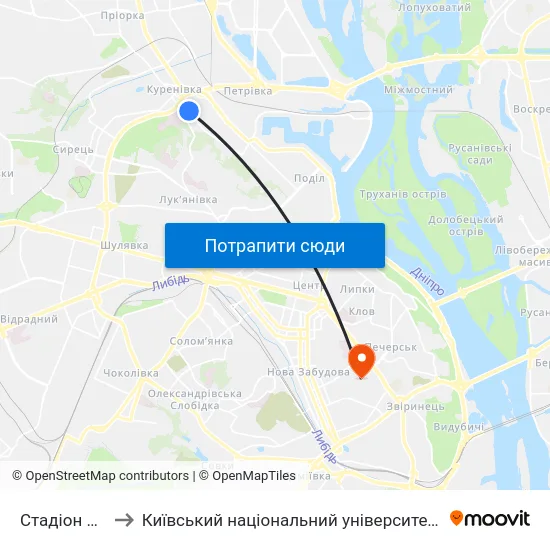Стадіон Спартак to Київський національний університет культури і мистецтв map