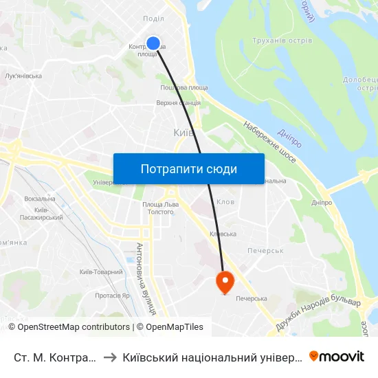 Ст. М. Контрактова Площа to Київський національний університет культури і мистецтв map