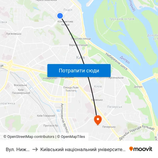 Вул. Нижній Вал to Київський національний університет культури і мистецтв map
