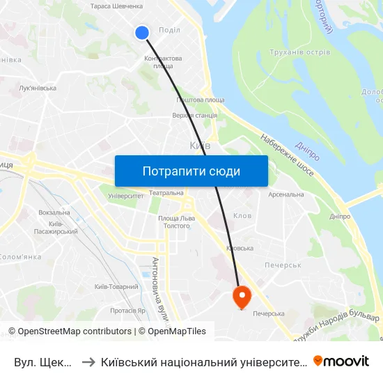 Вул. Щекавицька to Київський національний університет культури і мистецтв map
