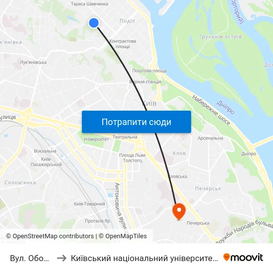 Вул. Оболонська to Київський національний університет культури і мистецтв map