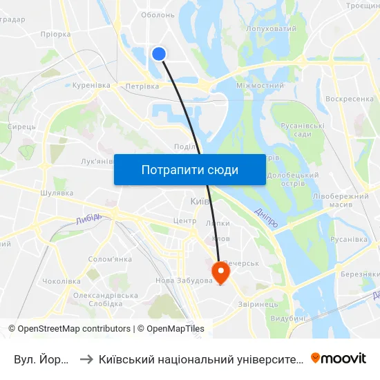 Вул. Йорданська to Київський національний університет культури і мистецтв map