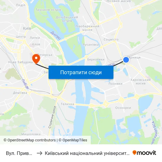 Вул. Привокзальна to Київський національний університет культури і мистецтв map