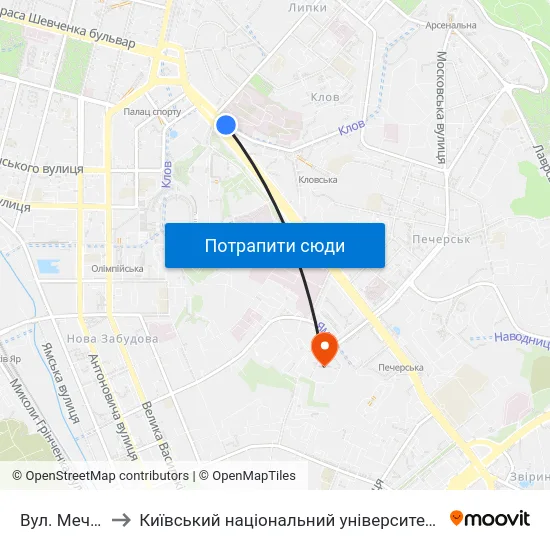 Вул. Мечникова to Київський національний університет культури і мистецтв map