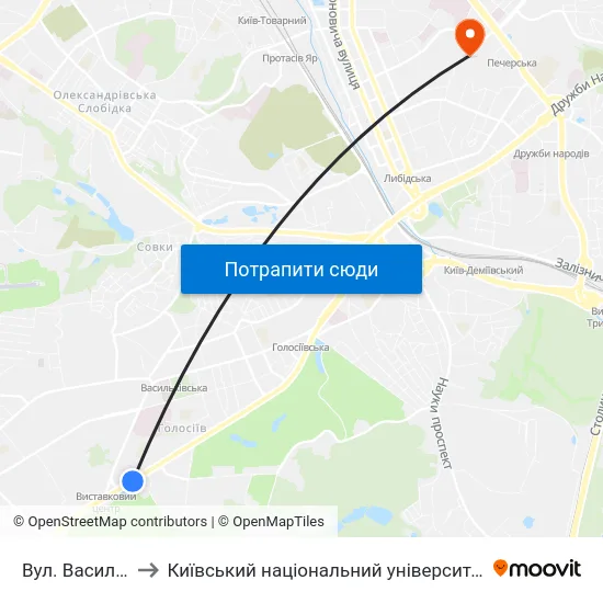 Вул. Васильківська to Київський національний університет культури і мистецтв map