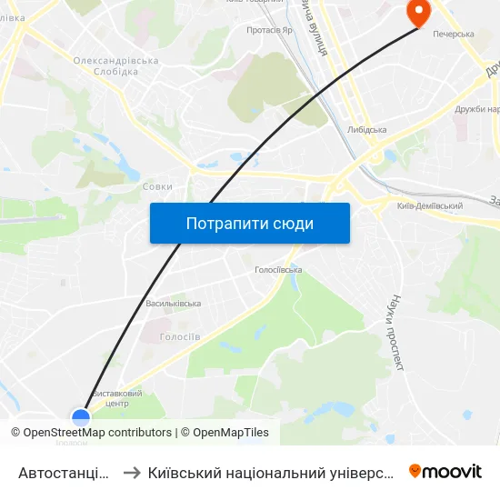 Автостанція Південна to Київський національний університет культури і мистецтв map