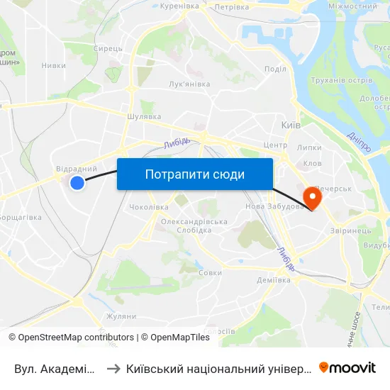 Вул. Академіка Стражеска to Київський національний університет культури і мистецтв map