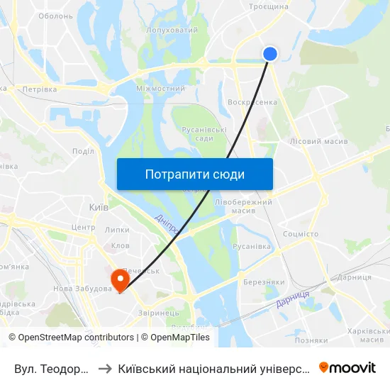 Вул. Теодора Драйзера to Київський національний університет культури і мистецтв map