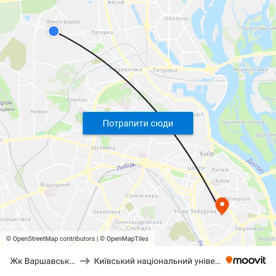 Жк Варшавський Мікрорайон to Київський національний університет культури і мистецтв map