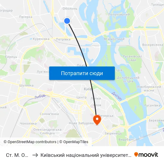 Ст. М. Оболонь to Київський національний університет культури і мистецтв map