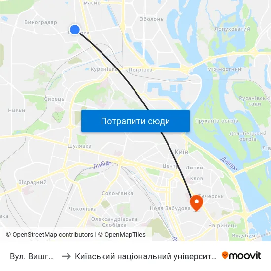 Вул. Вишгородська to Київський національний університет культури і мистецтв map