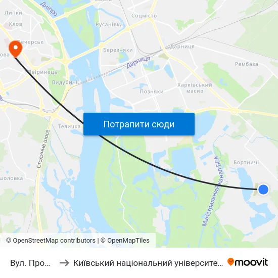 Вул. Промислова to Київський національний університет культури і мистецтв map