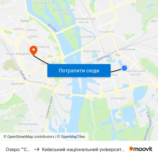 Озеро ""Сонячне"" to Київський національний університет культури і мистецтв map