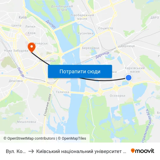 Вул. Кошиця to Київський національний університет культури і мистецтв map