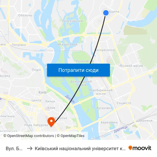 Вул. Беретті to Київський національний університет культури і мистецтв map