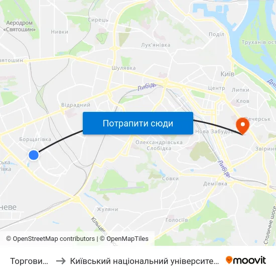 Торговий Центр to Київський національний університет культури і мистецтв map