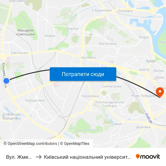 Вул. Жмеринська to Київський національний університет культури і мистецтв map