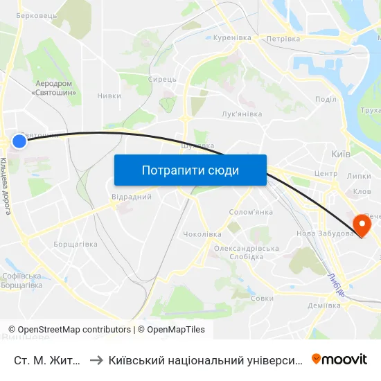 Ст. М. Житомирська to Київський національний університет культури і мистецтв map