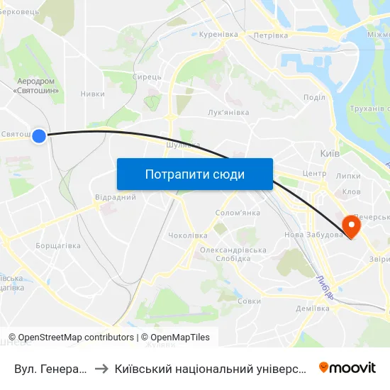 Вул. Генерала Вітрука to Київський національний університет культури і мистецтв map