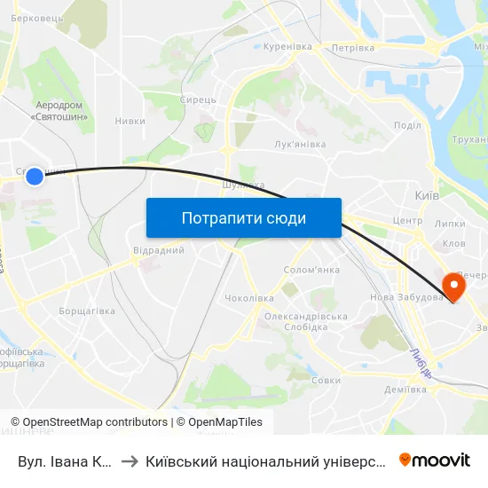 Вул. Івана Крамського to Київський національний університет культури і мистецтв map
